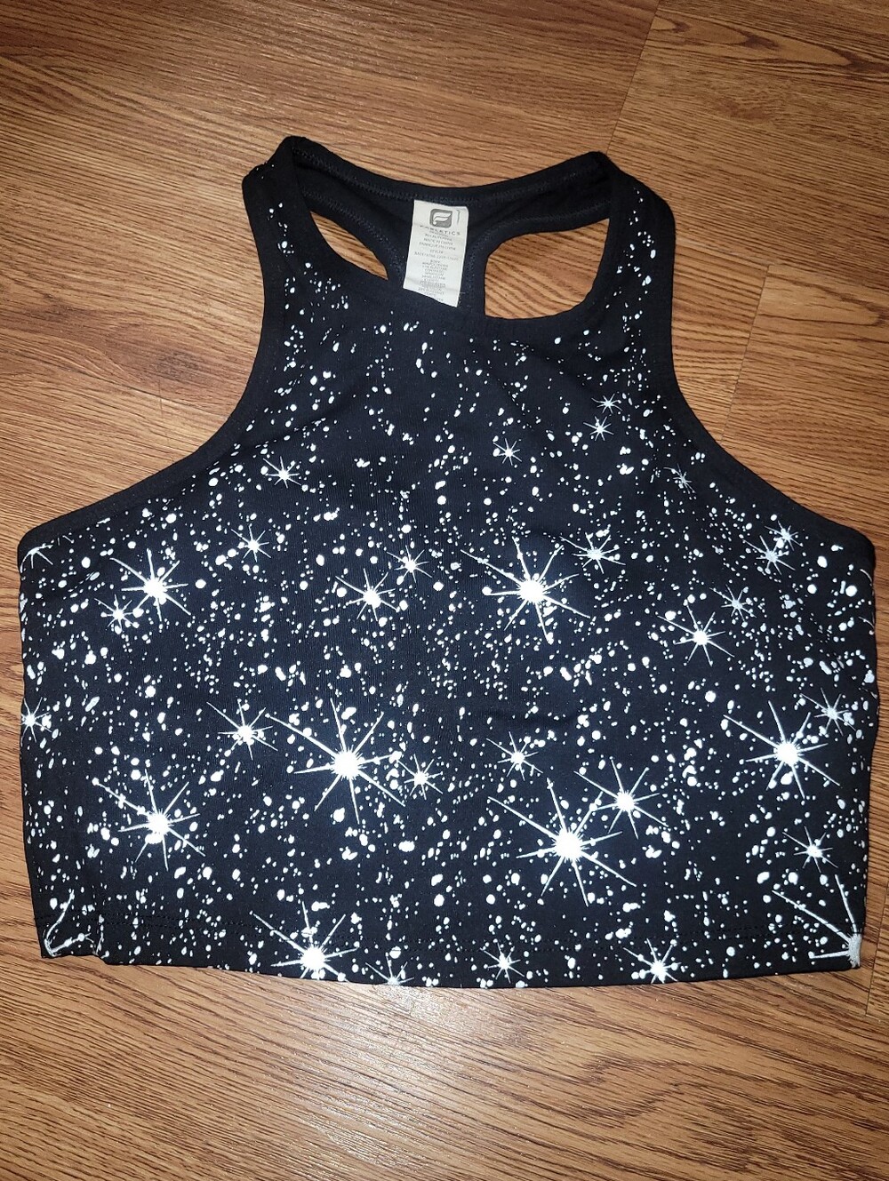 Fabletics reflective star galaxy crop top sport bra mesh